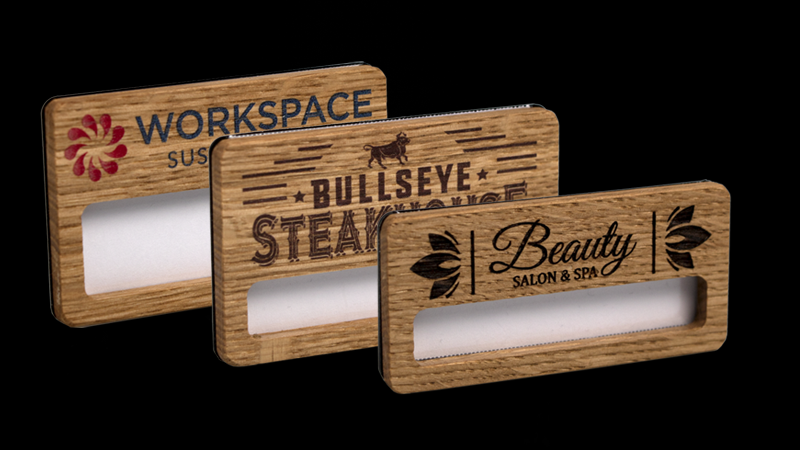Reusable Name Badges - Wooden Faced Window